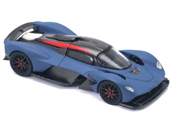 Aston Martin Valkyrie Satin Marina Blue with Carbon Top 1/64 Diecast Model Car by Pop Race #5