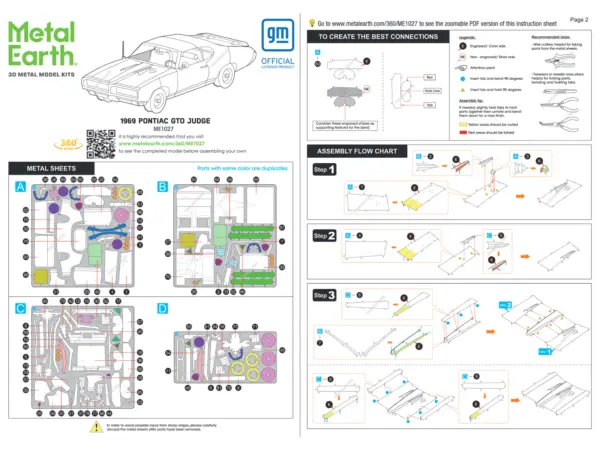 Model Kit 1969 Pontiac GTO Judge Orange with Black Stripes (Moderate Difficulty) Steel Model by Metal Earth #4