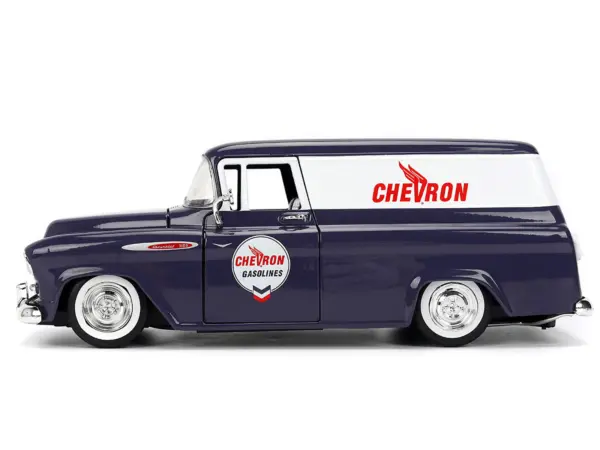 1957 Chevrolet Suburban "Chevron" Dark Blue with White Stripes and Chevron Gas Pump "Just Trucks" Series 1/24 Diecast Model Car by Jada #3