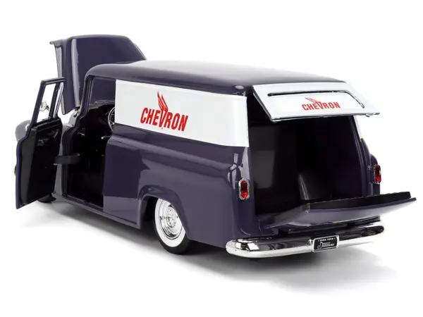 1957 Chevrolet Suburban "Chevron" Dark Blue with White Stripes and Chevron Gas Pump "Just Trucks" Series 1/24 Diecast Model Car by Jada #4
