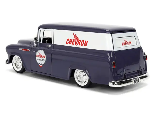 1957 Chevrolet Suburban "Chevron" Dark Blue with White Stripes and Chevron Gas Pump "Just Trucks" Series 1/24 Diecast Model Car by Jada #5