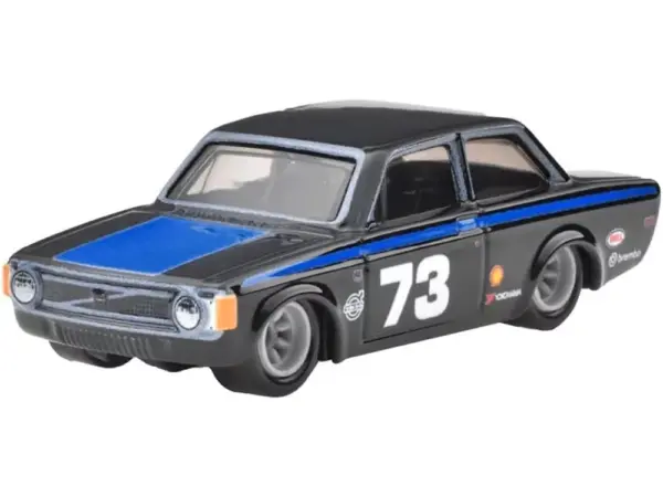 1973 Volvo 142 GL #73 Black with Blue Stripes and Hood "Boulevard" Series Diecast Model Car by Hot Wheels #2