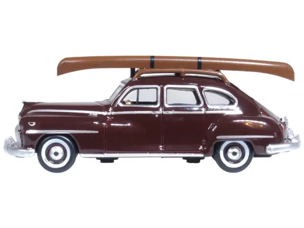 1946 DeSoto Suburban with Roof Rack and Canoe Royal Maroon 1/87 (HO) Scale Diecast Model Car by Oxford Diecast #2
