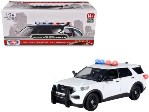 2022 Ford Police Interceptor Utility Plain White "Builder's Kit" with Flashing Light Bar and Front and Rear Lights and Sounds 1/24 Diecast Model Car by Motormax #1