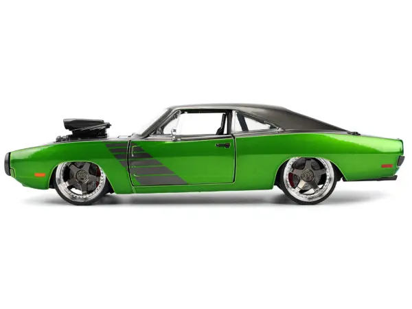 1970 Dodge Charger R/T Dark Gray Metallic and Green Metallic with Dark Gray Stripes "Bigtime Muscle" Series 1/24 Diecast Model Car by Jada #3