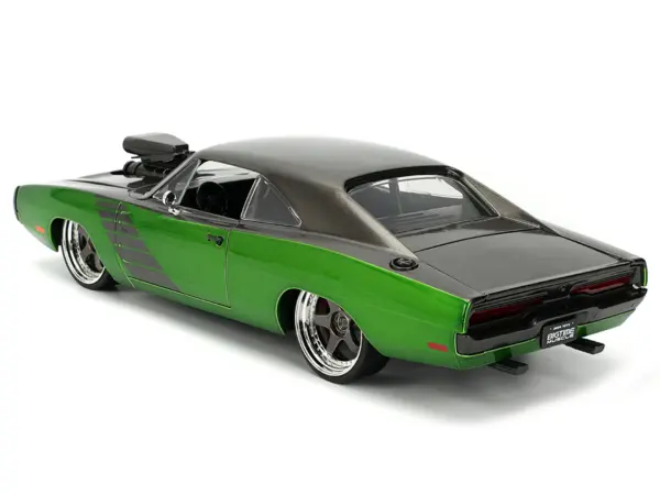 1970 Dodge Charger R/T Dark Gray Metallic and Green Metallic with Dark Gray Stripes "Bigtime Muscle" Series 1/24 Diecast Model Car by Jada #4