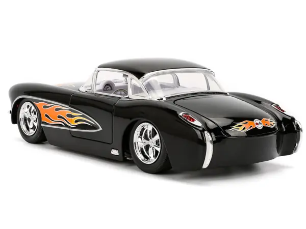 1957 Chevrolet Corvette Black with Flame Graphics and White Interior "Bigtime Muscle" Series 1/24 Diecast Model Car by Jada #5