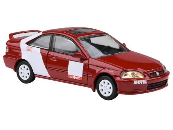 1999 Honda Civic Si EM1 "Kanjo Livery" Red with White Stripes 1/64 Diecast Model Car by Paragon Models #2