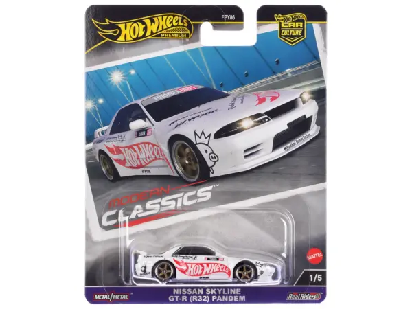 Nissan Skyline GT-R (R32) "Pandem" White with "Hot Wheels" Logo "Modern Classics" Series Diecast Model Car by Hot Wheels #1