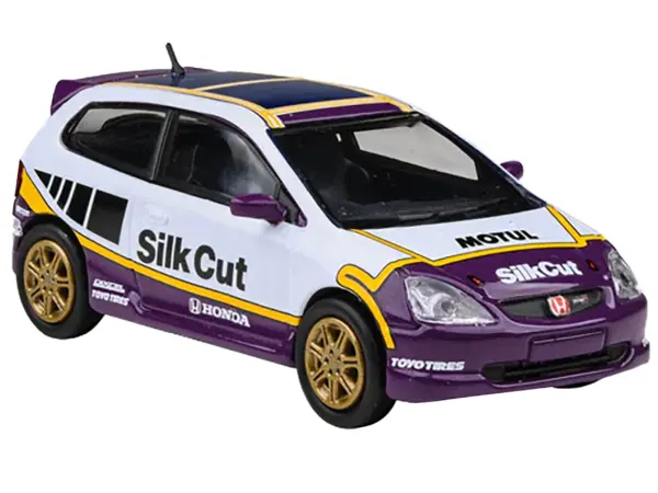 2001 Honda Civic Type R EP3 "Silk Cut" White and Purple with Graphics 1/64 Diecast Model Car by Paragon Models #2