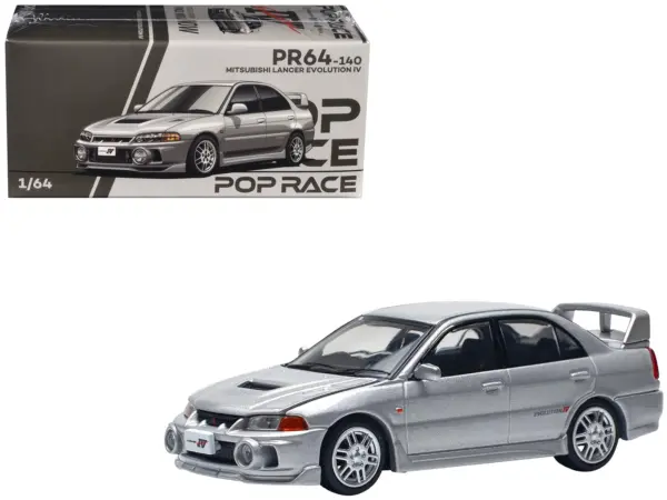 Mitsubishi Lancer Evolution IV RHD (Right Hand Drive) Steel Silver Metallic 1/64 Diecast Model Car by Pop Race #1