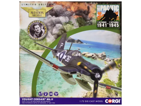 Vought Corsair Mk. II Fighter Aircraft "JT537 1836 Naval Air Squadron HMS Victorious Battle of Okinawa" (1945) British Royal Navy Fleet Air Arm "The Aviation Archive" Series 1/72 Diecast Model by Corgi #3