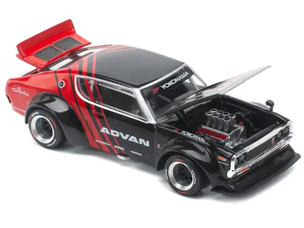 Skyline KPGC110 "Kenmeri" RHD (Right Hand Drive) "ADVAN" Black and Red 1/64 Diecast Model Car by Pop Race #2