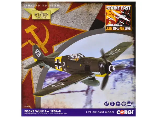 Focke-Wulf Fw 190A-8 Fighter Aircraft "Black 1 Oberleutnant Otto Kittel 2./JG54" (1945) German Luftwaffe "The Aviation Archive" Series 1/72 Diecast Model by Corgi #3