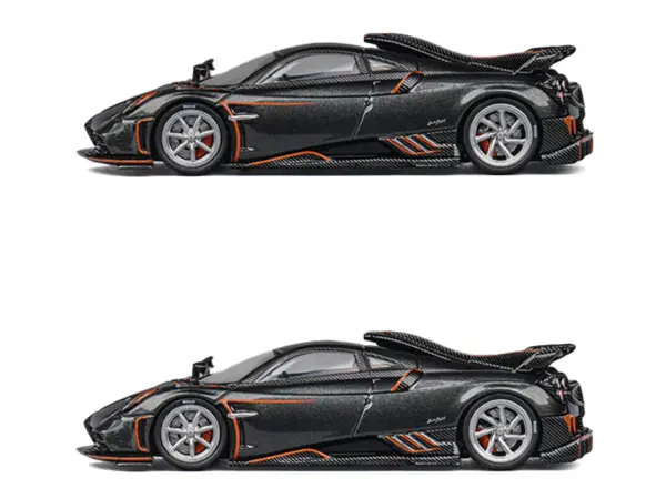 Pagani Imola Dark Gray Metallic with Carbon and Orange Accents with Extra Wheels 1/64 Diecast Model Car by CM Model #2