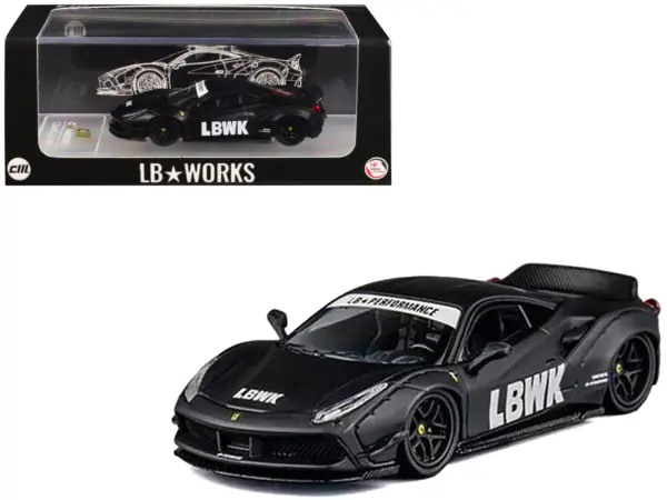 LB Works 488 "LBWK" Matt Black 1/64 Diecast Model Car by CM Model #1