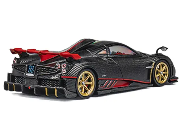 Pagani Imola Black Carbon with Italian Flag Stripes with Extra Wheels 1/64 Diecast Model Car by CM Model #2