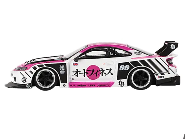 Nissan "LB-Super Silhouette" S15 SILVIA RHD (Right Hand Drive) #99 "Auto Finesse - SEMA 2023" White and Pink Limited Edition 1/64 Diecast Model Car by Mini GT #3