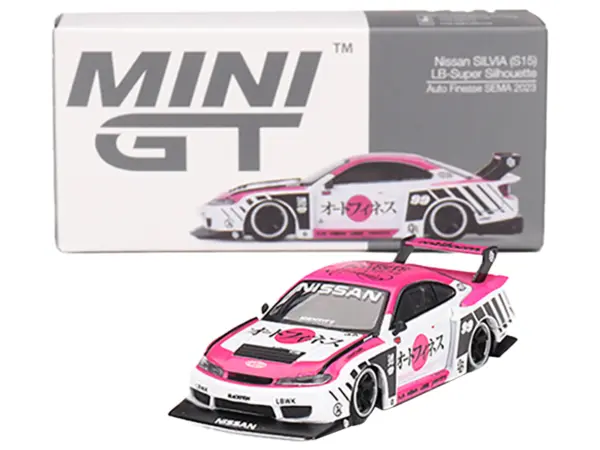 Nissan "LB-Super Silhouette" S15 SILVIA RHD (Right Hand Drive) #99 "Auto Finesse - SEMA 2023" White and Pink Limited Edition 1/64 Diecast Model Car by Mini GT #4