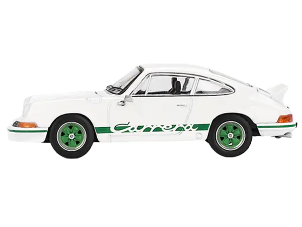 Porsche 911 Carrera RS 2.7 Grand Prix White with Green Stripes and Wheels Limited Edition 1/64 Diecast Model Car by Mini GT #2
