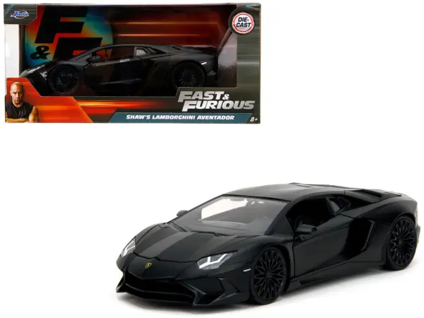 Shaw's Lamborghini Aventador Matt Black "Furious 7" (2015) Movie "Fast & Furious" Series 1/24 Diecast Model Car by Jada #1