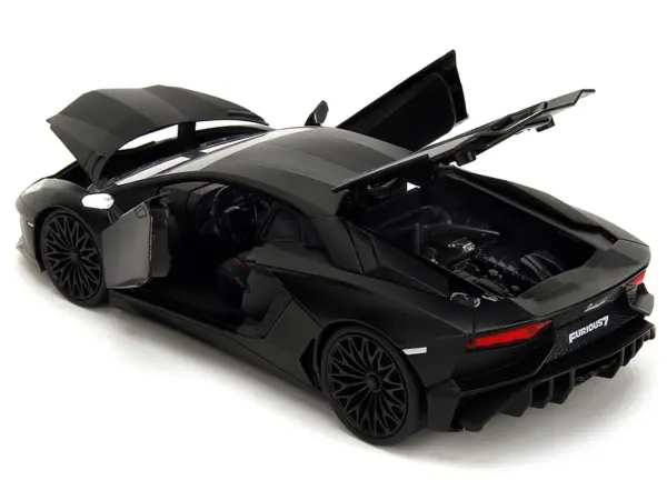 Shaw's Lamborghini Aventador Matt Black "Furious 7" (2015) Movie "Fast & Furious" Series 1/24 Diecast Model Car by Jada #4