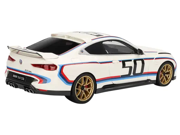 BMW M4 3.0 CSL #50 White with Blue and Red Stripes 1/18 Model Car by Top Speed #4