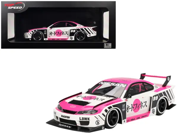 Nissan "LB-Super Silhouette" S15 SILVIA RHD (Right Hand Drive) #99 "Auto Finesse - SEMA 2023" White and Pink 1/18 Model Car by Top Speed #1