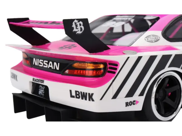Nissan "LB-Super Silhouette" S15 SILVIA RHD (Right Hand Drive) #99 "Auto Finesse - SEMA 2023" White and Pink 1/18 Model Car by Top Speed #5