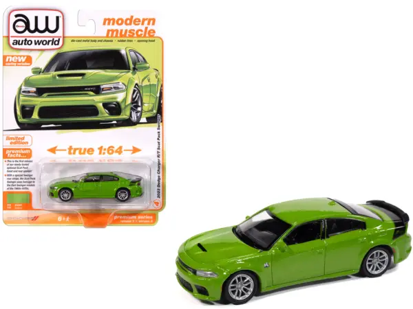 2023 Dodge Charger R/T Scat Pack Swinger Sublime Green Metallic "Modern Muscle" Series 1/64 Diecast Model Car by Auto World #1