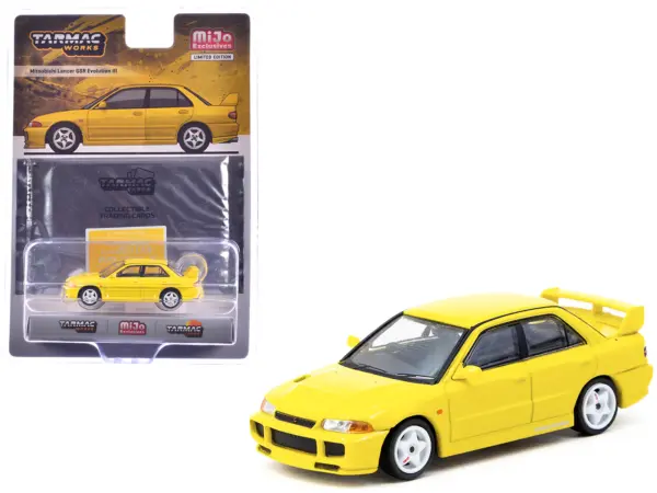 Mitsubishi Lancer GSR Evolution III RHD (Right Hand Drive) Yellow with Tarmac Cards "Global64" Series 1/64 Diecast Model by Tarmac Works #1