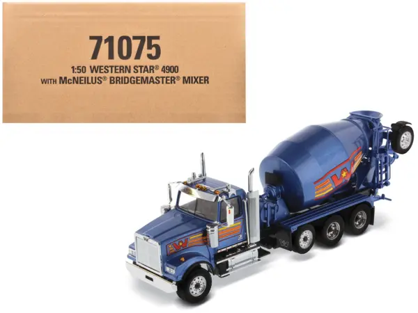 Western Star 4900 with Bridgemaster McNeilus Mixer Blue Metallic "Transport Series" 1/50 Diecast Model by Diecast Masters #1
