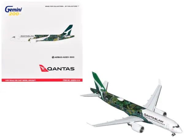 Airbus A220-300 Commercial Aircraft "QantasLink - Minyma Kutjara Tjukurpa Livery" (N531PA) White with Green Graphics "Gemini 200" Series 1/200 Diecast Model Airplane by GeminiJets #1