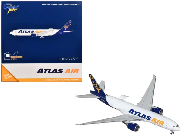 Boeing 777-200LRF Commercial Aircraft "Atlas Air" (N703GT) White with Blue Tail "Interactive Series" 1/400 Diecast Model Airplane by GeminiJets #1