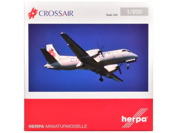 Saab 340 Commercial Aircraft "Crossair" (HB-AKN) White with Tail Graphics 1/200 Diecast Model Airplane by Herpa #1