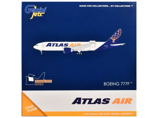 Boeing 777-200LRF Commercial Aircraft "Atlas Air" (N703GT) White with Blue Tail "Interactive Series" 1/400 Diecast Model Airplane by GeminiJets #3