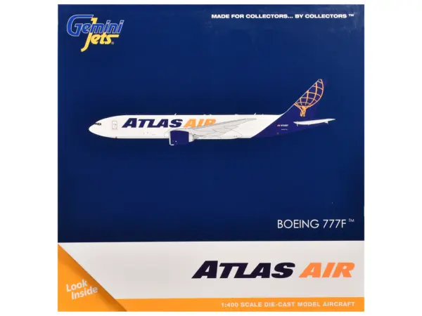 Boeing 777-200LR Commercial Aircraft "Atlas Air" (N703GT) White with Blue Tail 1/400 Diecast Model Airplane by GeminiJets #3