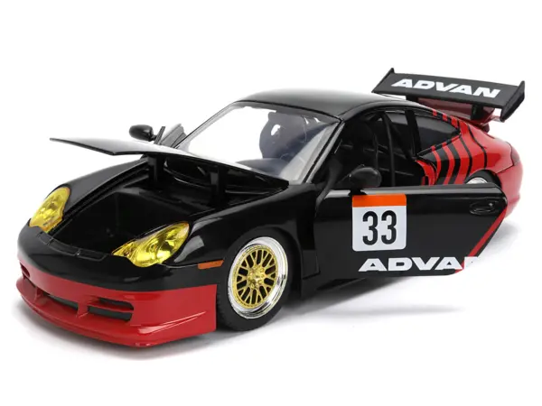 Porsche 911 GT3 RS (996) #33 "ADVAN" Black and Red "Hyper-Spec" Series 1/24 Diecast Model Car by Jada #2