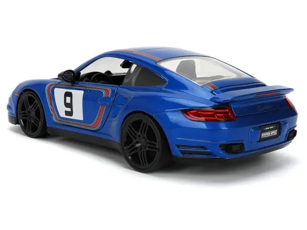 Porsche 911 Turbo (997) #9 Blue Metallic with Stripes "Hyper-Spec" Series 1/24 Diecast Model Car by Jada #5