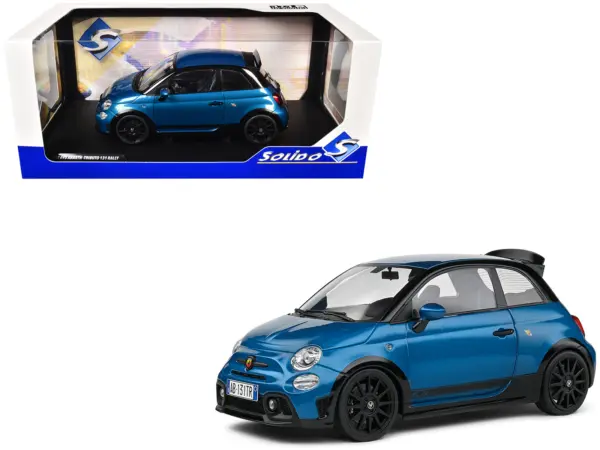 2022 Fiat 695 Abarth "Tributo 131 Rally" Podium Blue Metallic with Black Side Stripes 1/18 Diecast Model Car by Solido #1