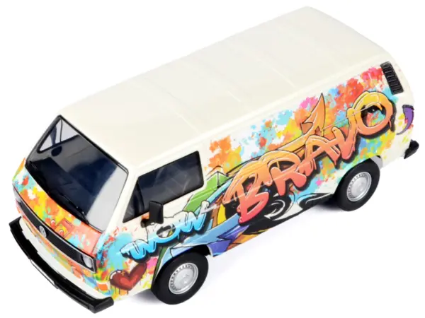 Volkswagen Type 2 (T3) Van White Metallic with Graffiti Graphics 1/24 Diecast Model Car by Motormax #3