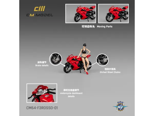 2022 MV Agusta F3 Rosso Motorcycle Red with Figure 1/64 Diecast Model by CM Model #3