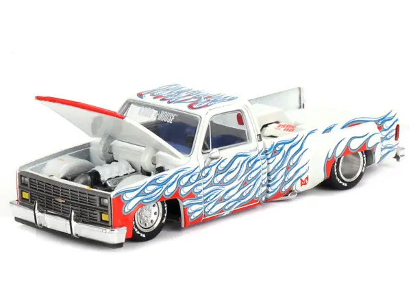 Chevrolet Silverado Dually Pickup Truck "On Fire V2" White Metallic with Blue Flames and Blue Interior (Designed by Jun Imai) "Kaido House" Special 1/64 Diecast Model Car by Mini GT #2