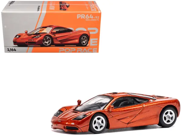 McLaren F1 Orange Metallic 1/64 Diecast Model Car by Pop Race #1