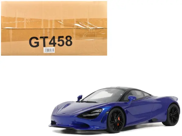 2023 McLaren 750S Coupe Blue Metallic with Black Top 1/18 Model Car by GT Spirit #1