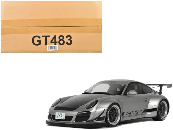 2024 Porsche 911 RWB Abu Silver Metallic with Black Hood 1/18 Model Car by GT Spirit #1