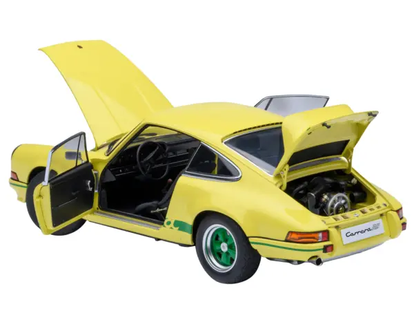 Porsche 911 Carrera 2.7 RS Light Yellow with Green Stripes and Wheels 1/18 Model Car by Autoart #2
