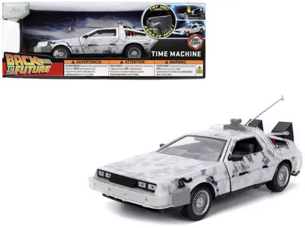 DMC DeLorean Time Machine Brushed Metal (Frost Version) with Lights "Back to the Future" (1985) Movie "Hollywood Rides" Series 1/24 Diecast Model Car by Jada #1