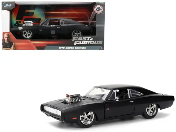 1970 Dodge Charger R/T Matt Black "Fast & Furious" (2009) Movie "Fast & Furious" Series 1/24 Diecast Model Car by Jada #1