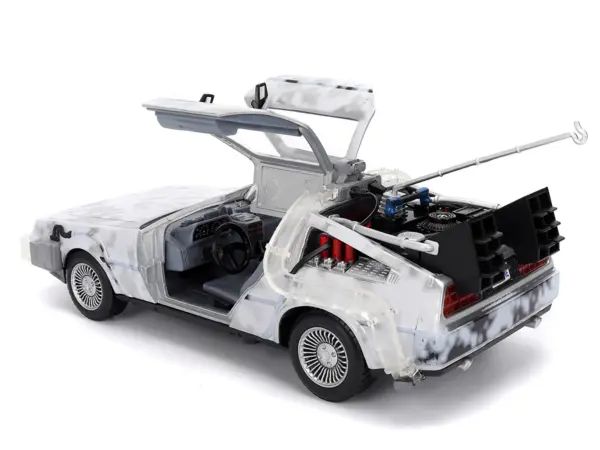 DMC DeLorean Time Machine Brushed Metal (Frost Version) with Lights "Back to the Future" (1985) Movie "Hollywood Rides" Series 1/24 Diecast Model Car by Jada #4